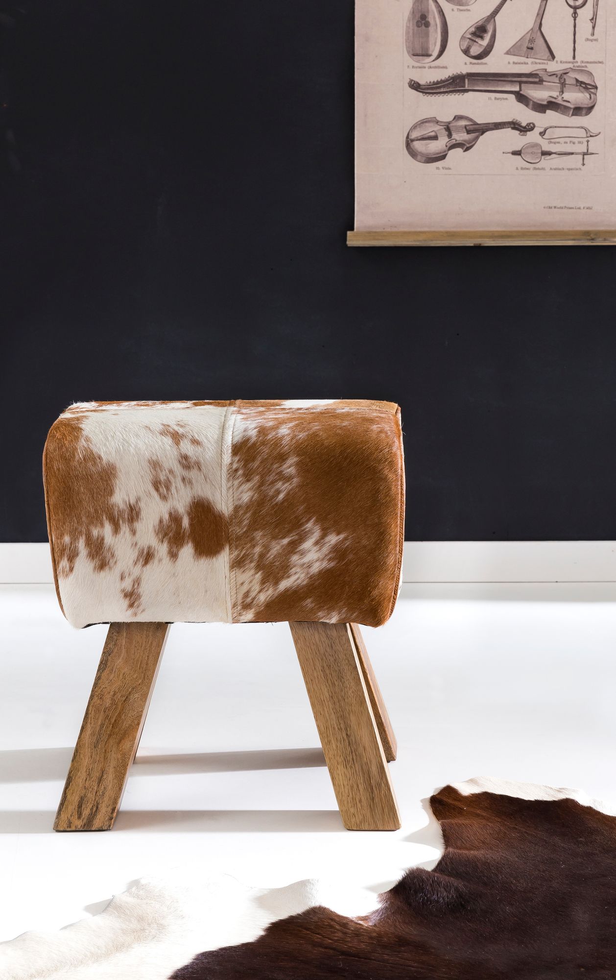 KADIMA DESIGN Ziegenfell-Sitzhocker, Moderner Landhausstil, Haarleder - Komfortabel & Stilvoll
