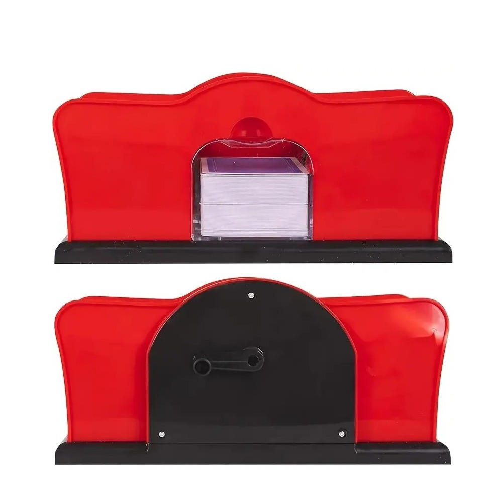 (23x11cm) Karten Mischmaschine Manueller 2 Deck Spielkarten Mischer Card Shuffler mit Handkurbel - Rot