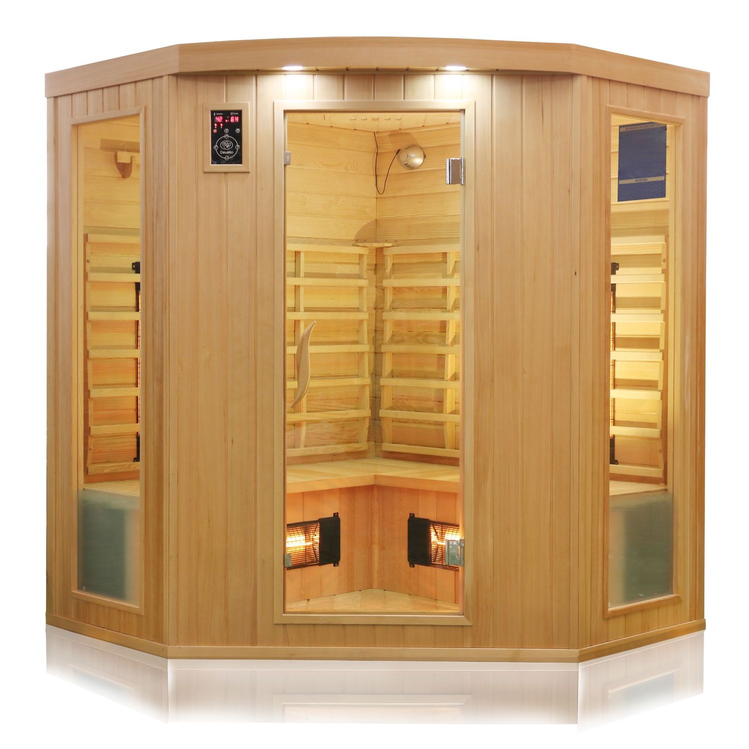 Dewello® Infrarotkabine Infrarotsauna HALEY 160cm x 160cm inkl. 8 Vollspektrumstrahler, Bodenstrahler, Radio, Farblicht