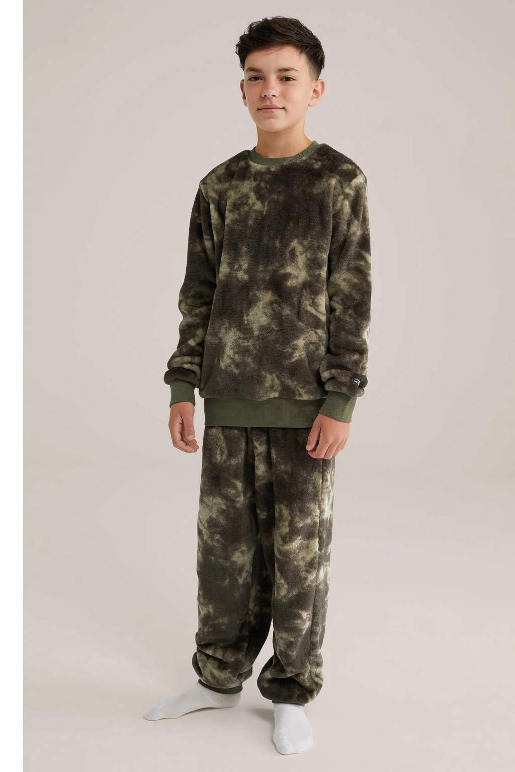 WE Fashion fleece pyjama donkergroen