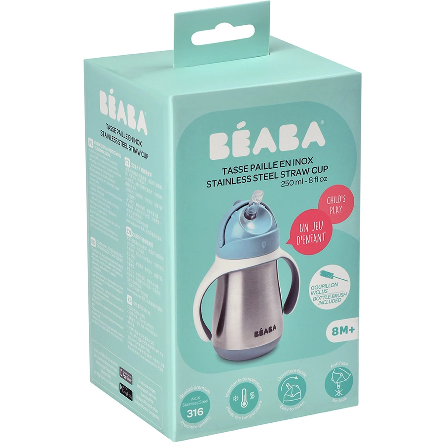 BEABA® Strohhalmbecher Edelstahl  250 ml in hellblau ab dem 8. Monat