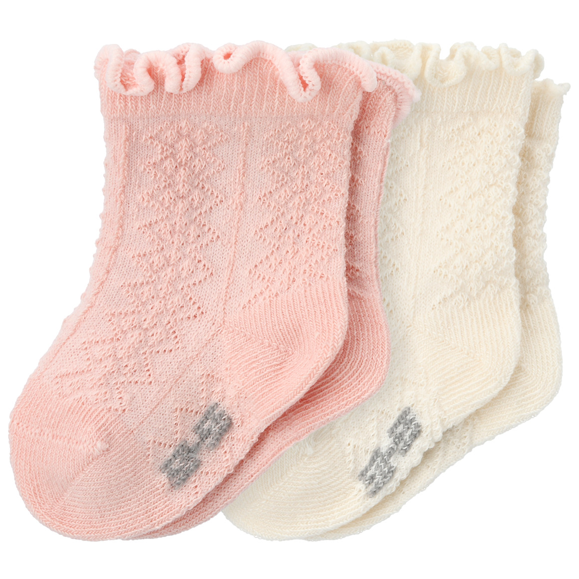 Topomini Pure Collection 2 Paar Newborn Socken mit Ajour-Muster cremeweiss / rosa