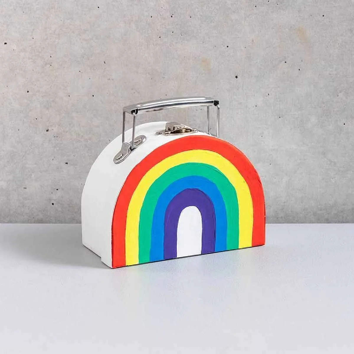Rico Petite valise en carton semi-circulaire blanche à décorer - 12 x 9 x 6 cm