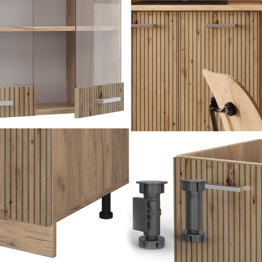 Vicco Singleküche R-Line, Artisan-Eiche/Goldkraft Eiche, 140 cm ohne Arbeitsplatte