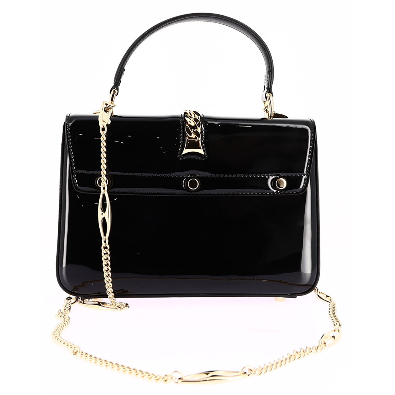 Gucci Sac bandoulière Sylvie en Cuir verni noir - Très bon état - L.21 cm