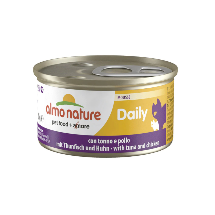 Lata de 85g de mousse de atum e frango Almo Nature Daily Menu para gatos