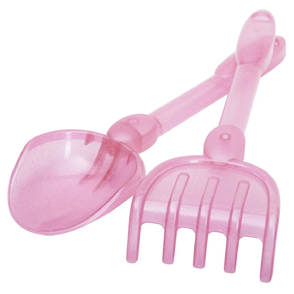 Râteau de plage avec pelle encastrable plastique coloré pailleté L30cm
