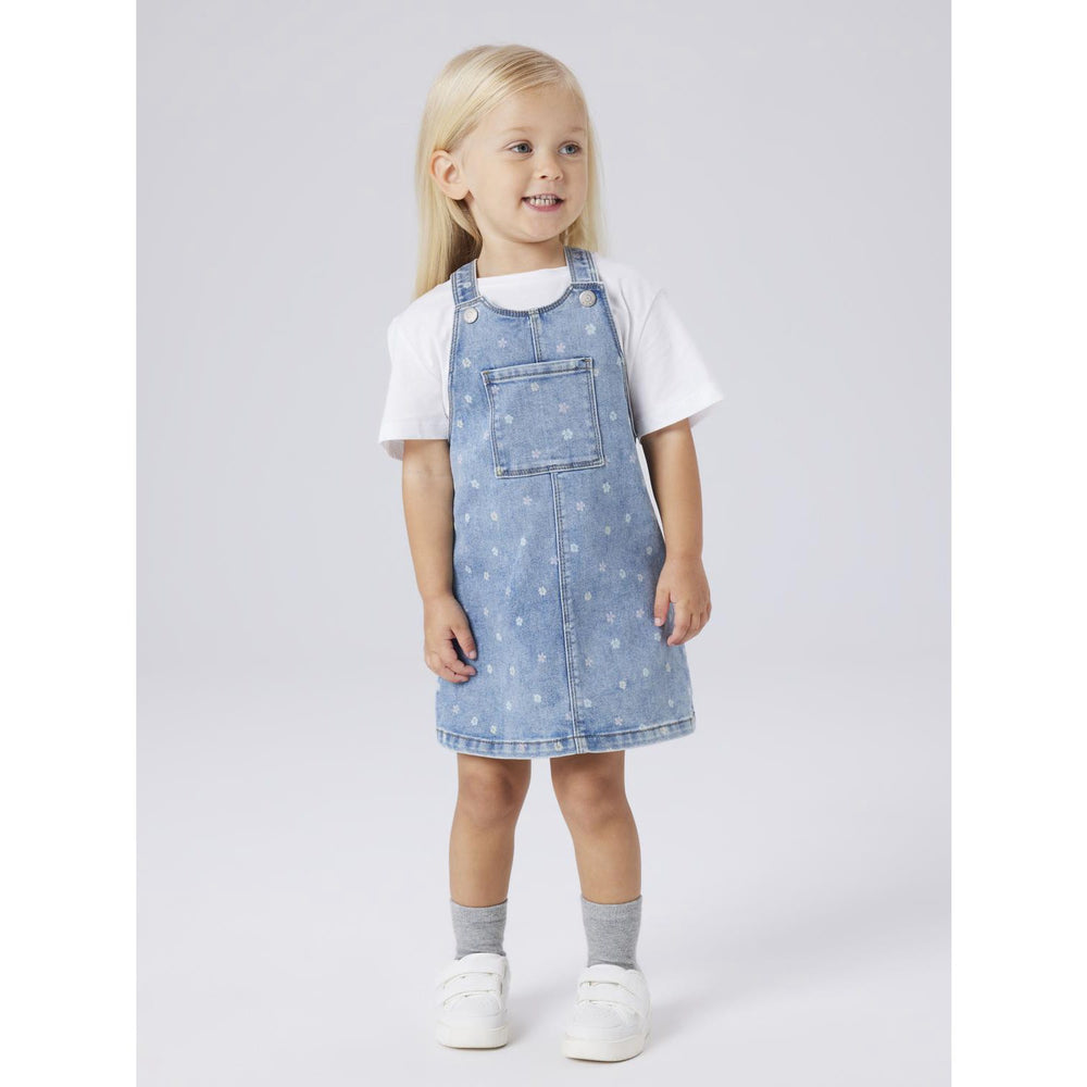 Køb Name It Medium Blue Denim Flower Nmfrosa Kort Dnm Bibskirt 3555-On Noos