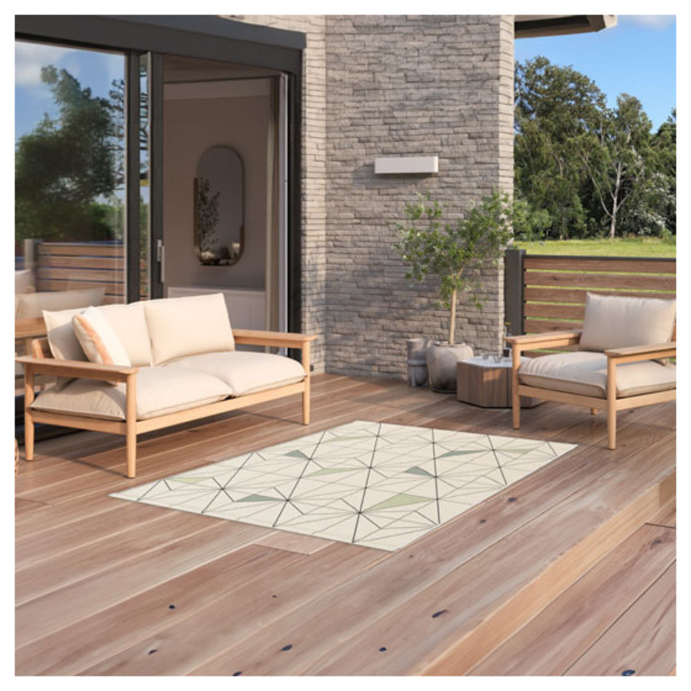 Tapis d'intérieur ou d'extérieur - prisme - blanc cassé et vert - 120 x 170 cm