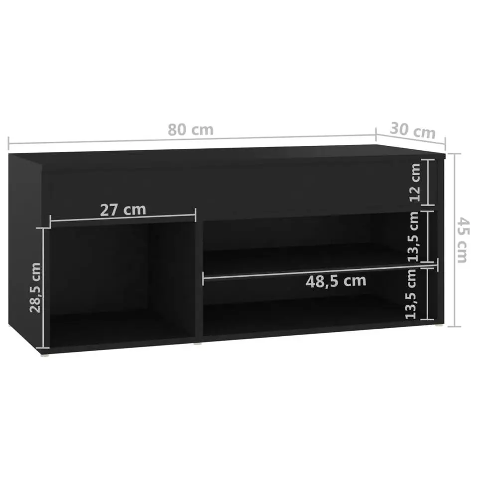 vidaXL - Schoenenbank - Zwart - Bewerkt hout - 80 x 30 x 45 cm