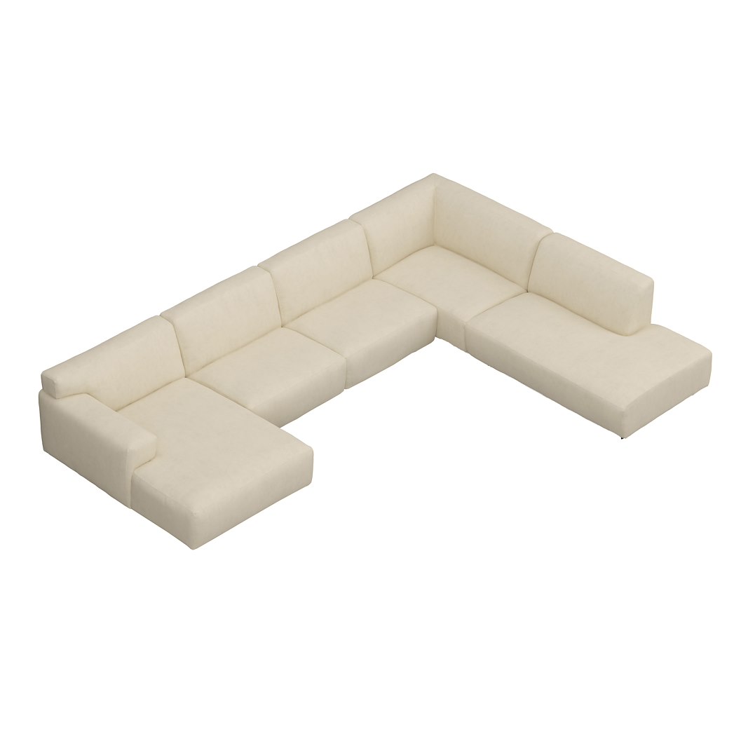 Vesta U-sofa Sjeselong venstre, 3-seter og åpen ende høyre. Big hjørnemodul, Tekstil Velvety Ivory, sort metallben 10 cm, Comfort CM