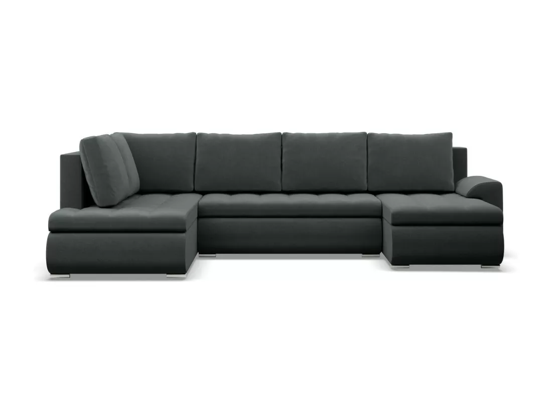 Canapé d'angle en U avec fonction sommeil, Ottoman, Gris foncé