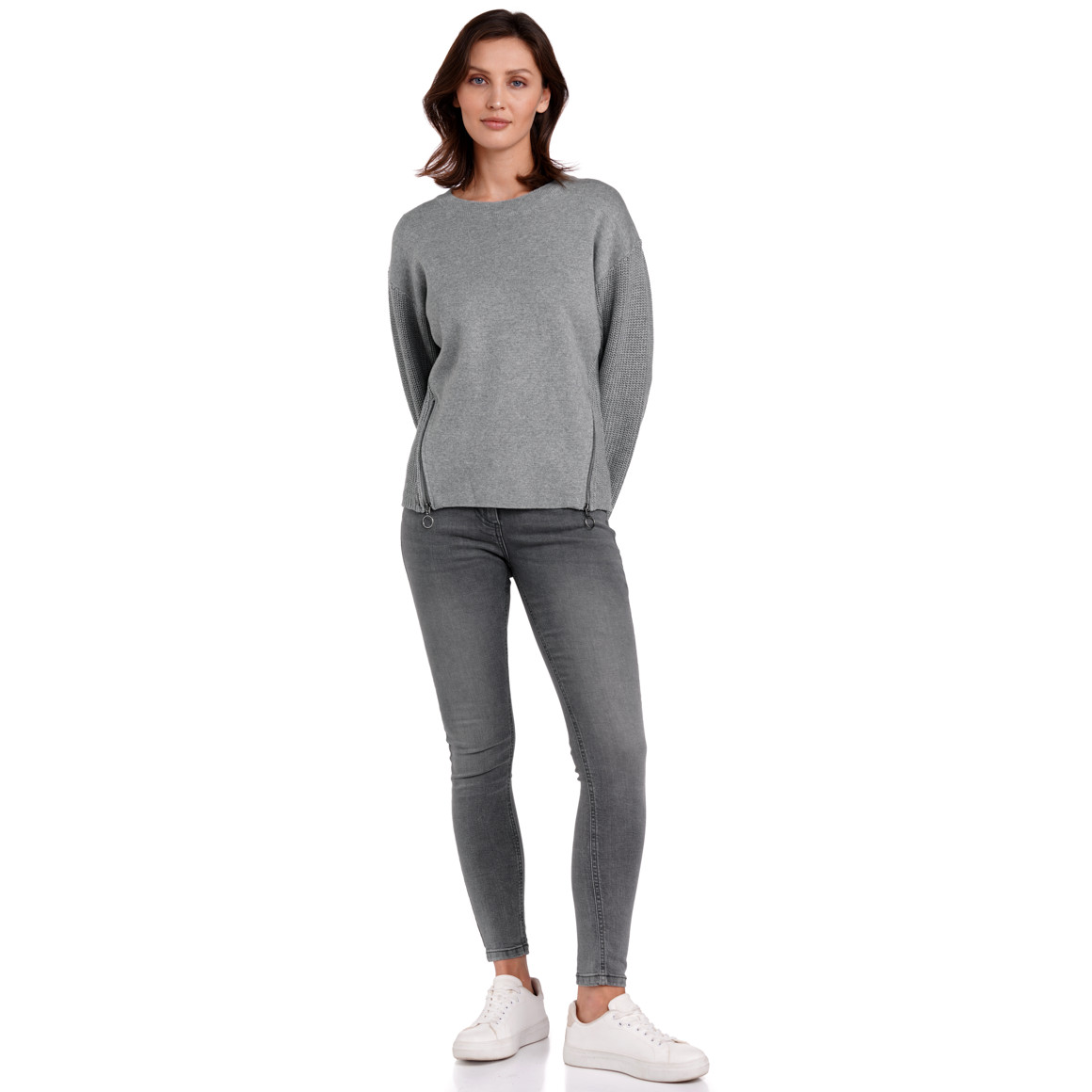 Gina Benotti Damen Strickpullover mit Reißverschlüssen grau