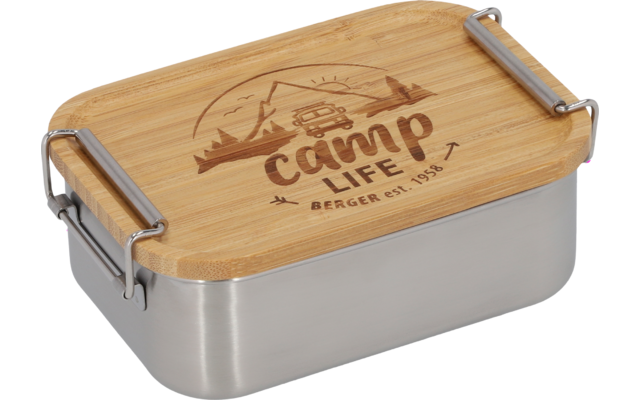 Camplife Edelstahldose mit Bambusdeckel und Bügel