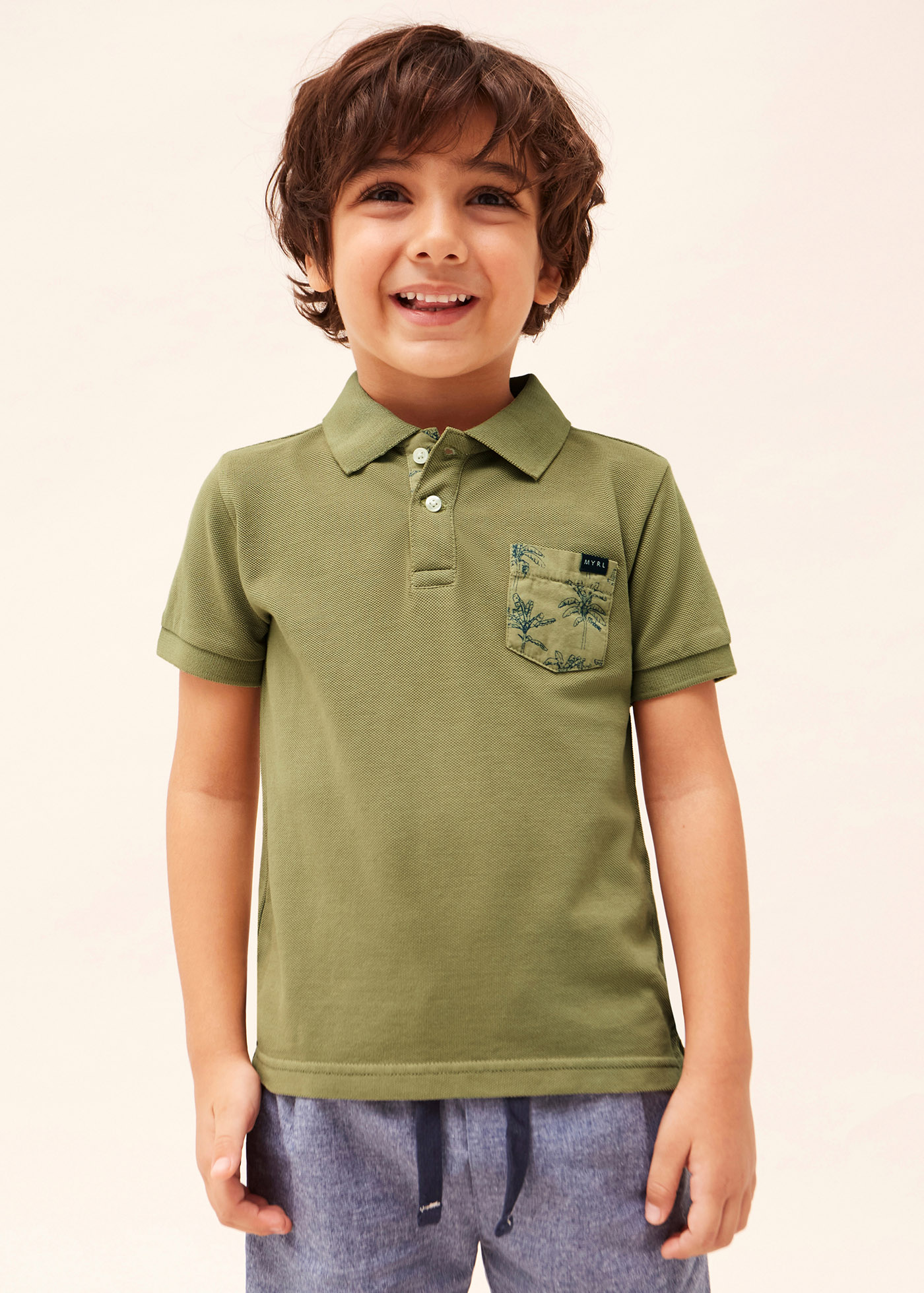 Camisa polo de algodão de manga curta para meninos
