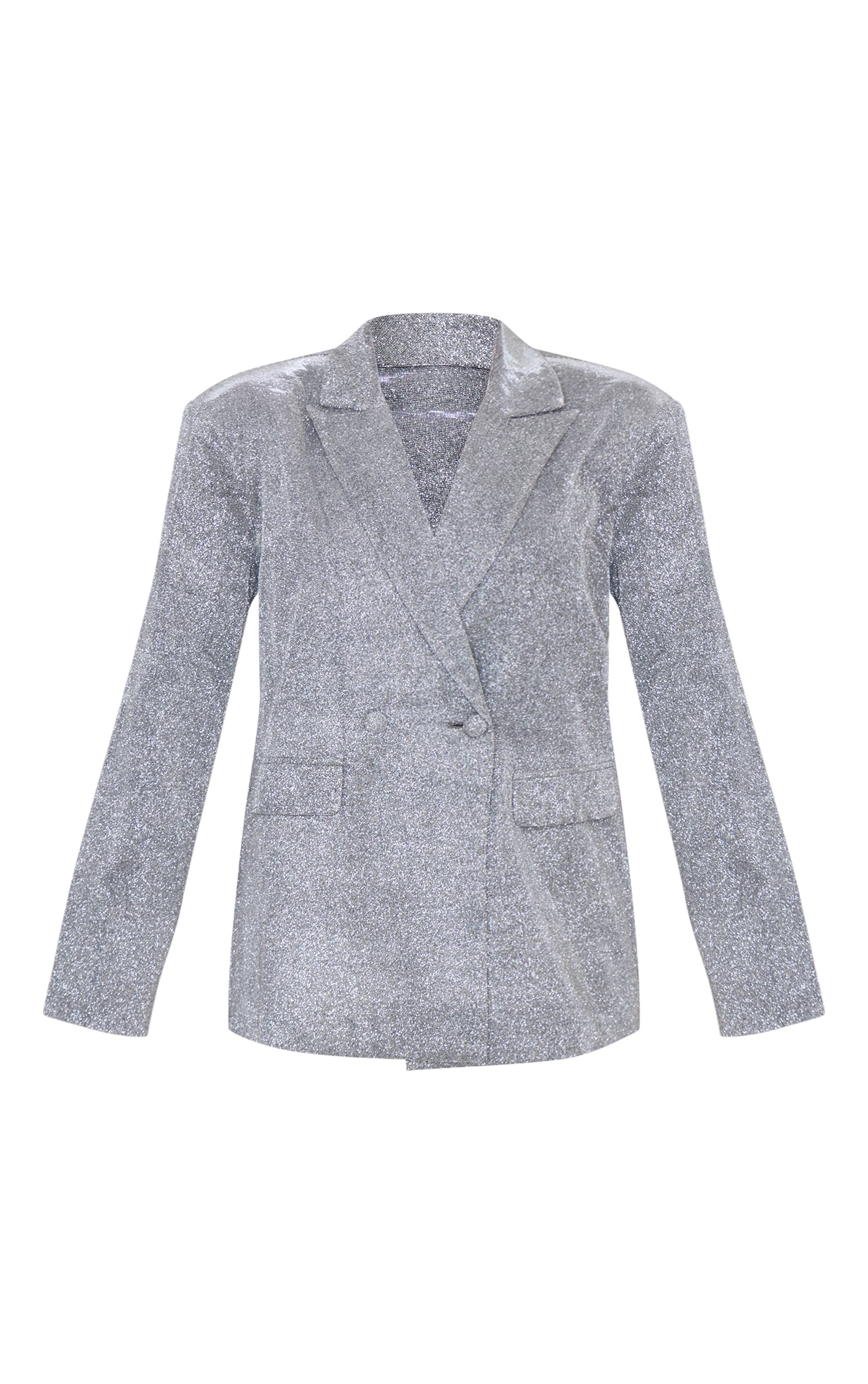 Argenté Blazer Oversize À Paillettes Avec Ourlet Courbe