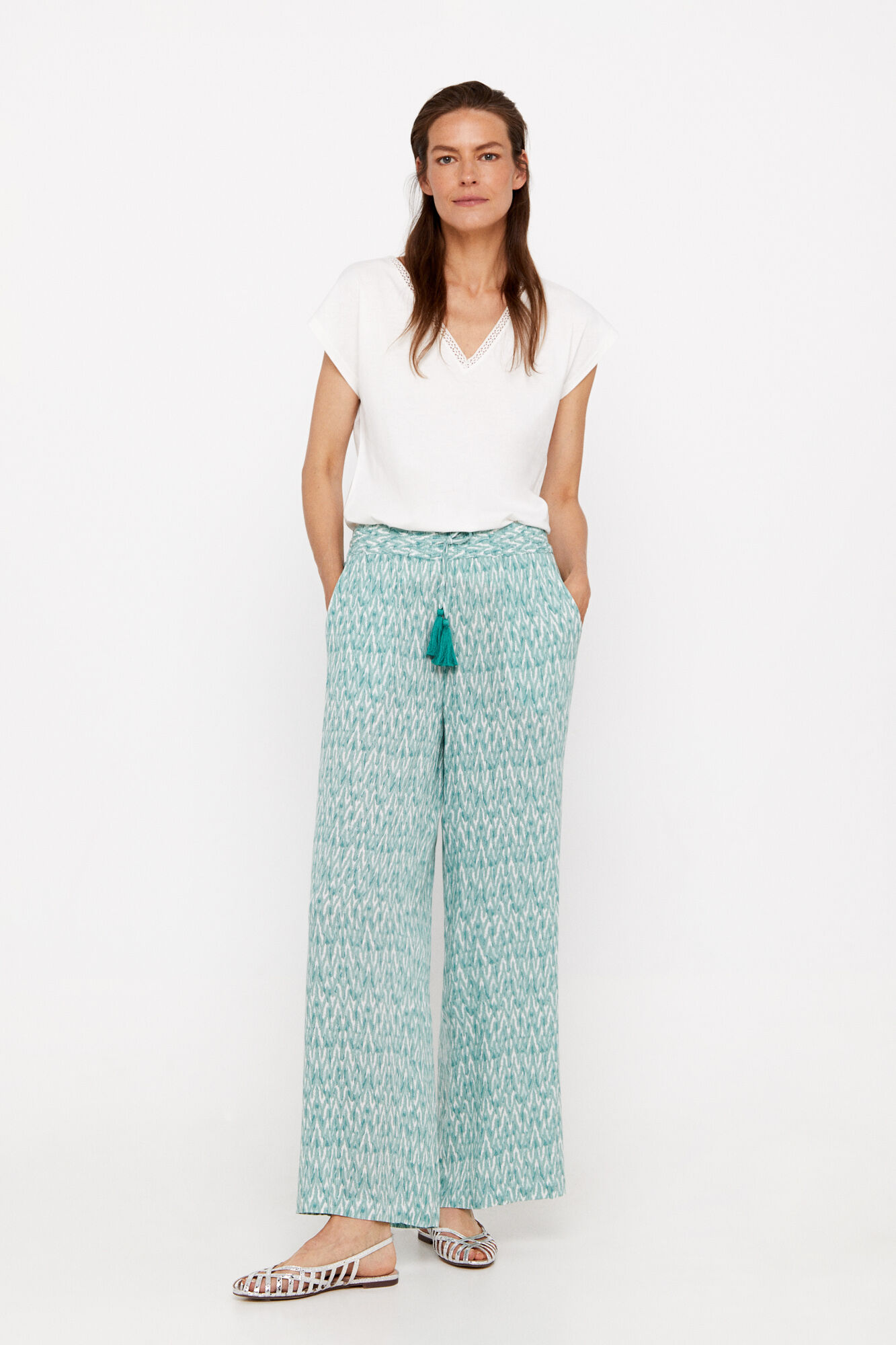 Calças fluidas estampadas - Estampa verde
