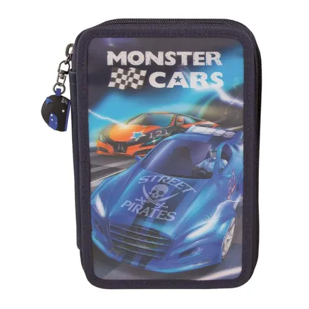 Depesche Monster Cars 3-Fach Federtasche gefüllt, mit Hologramm Cover, sortiert