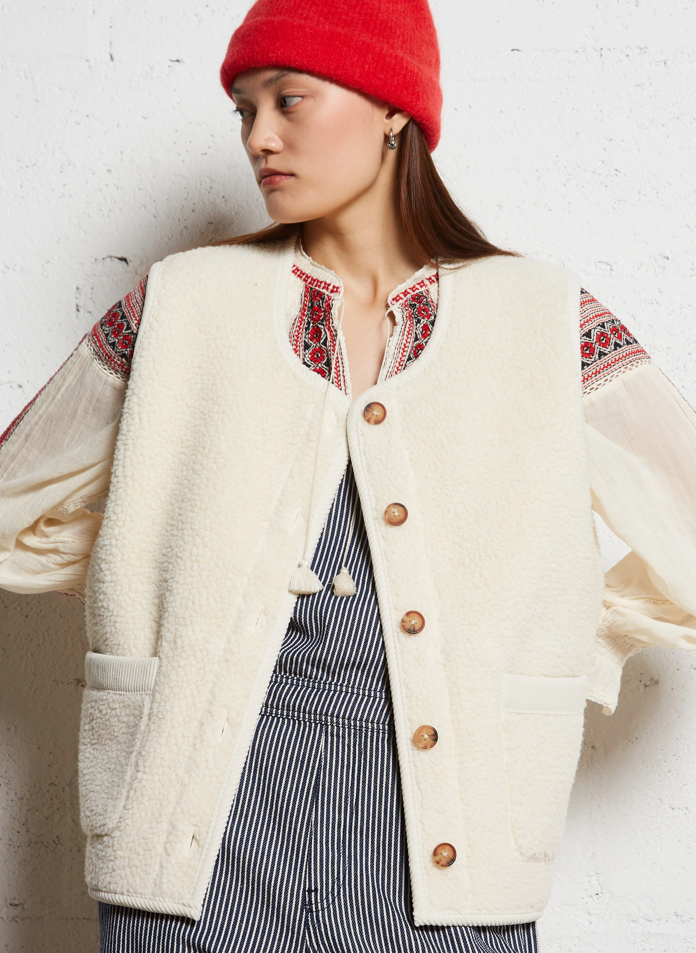 BARNEY - Veste col rond en sherpa réversible | Beige