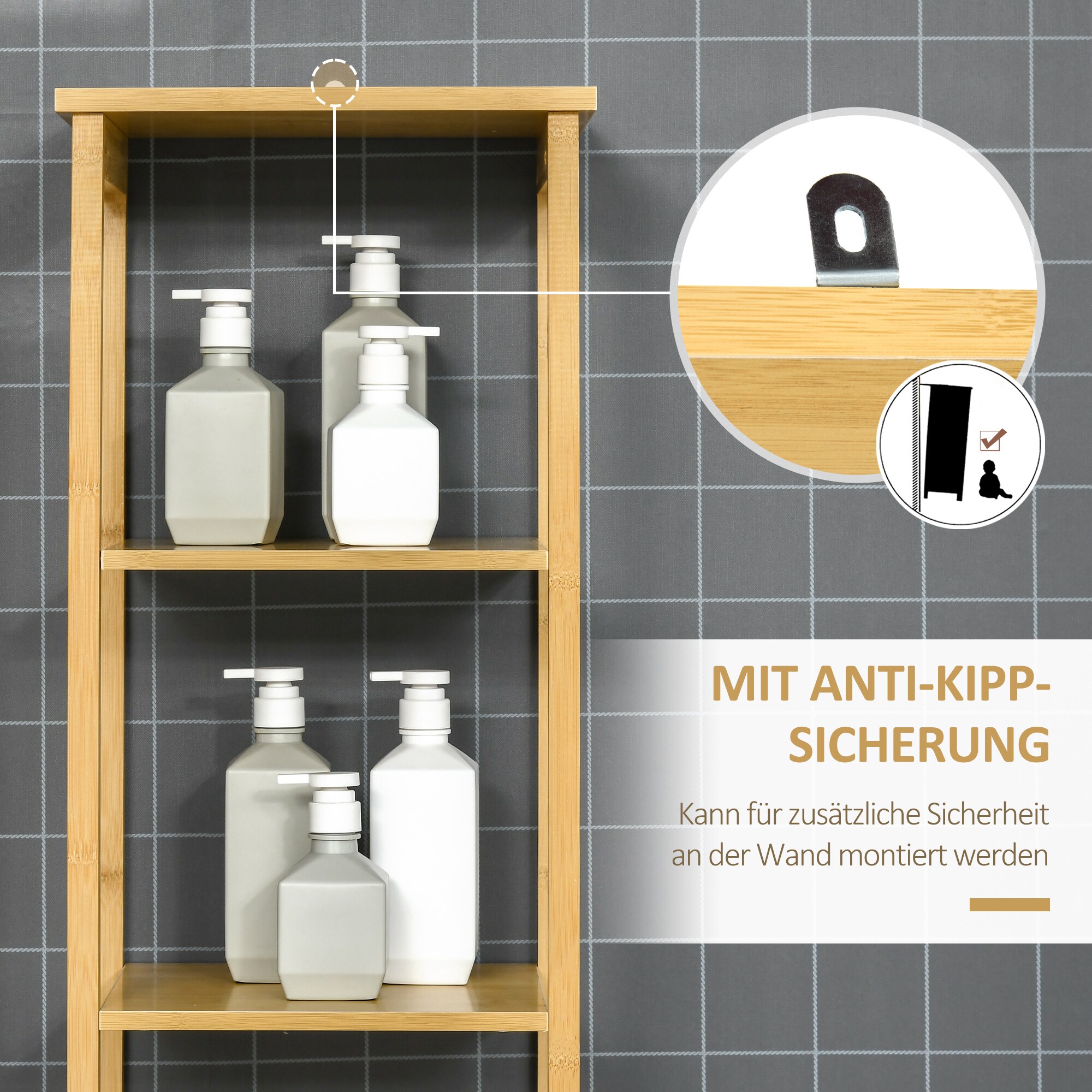 kleankin Badezimmerschrank mit 3 Ablagen natur 25L x 34B x 30H cm