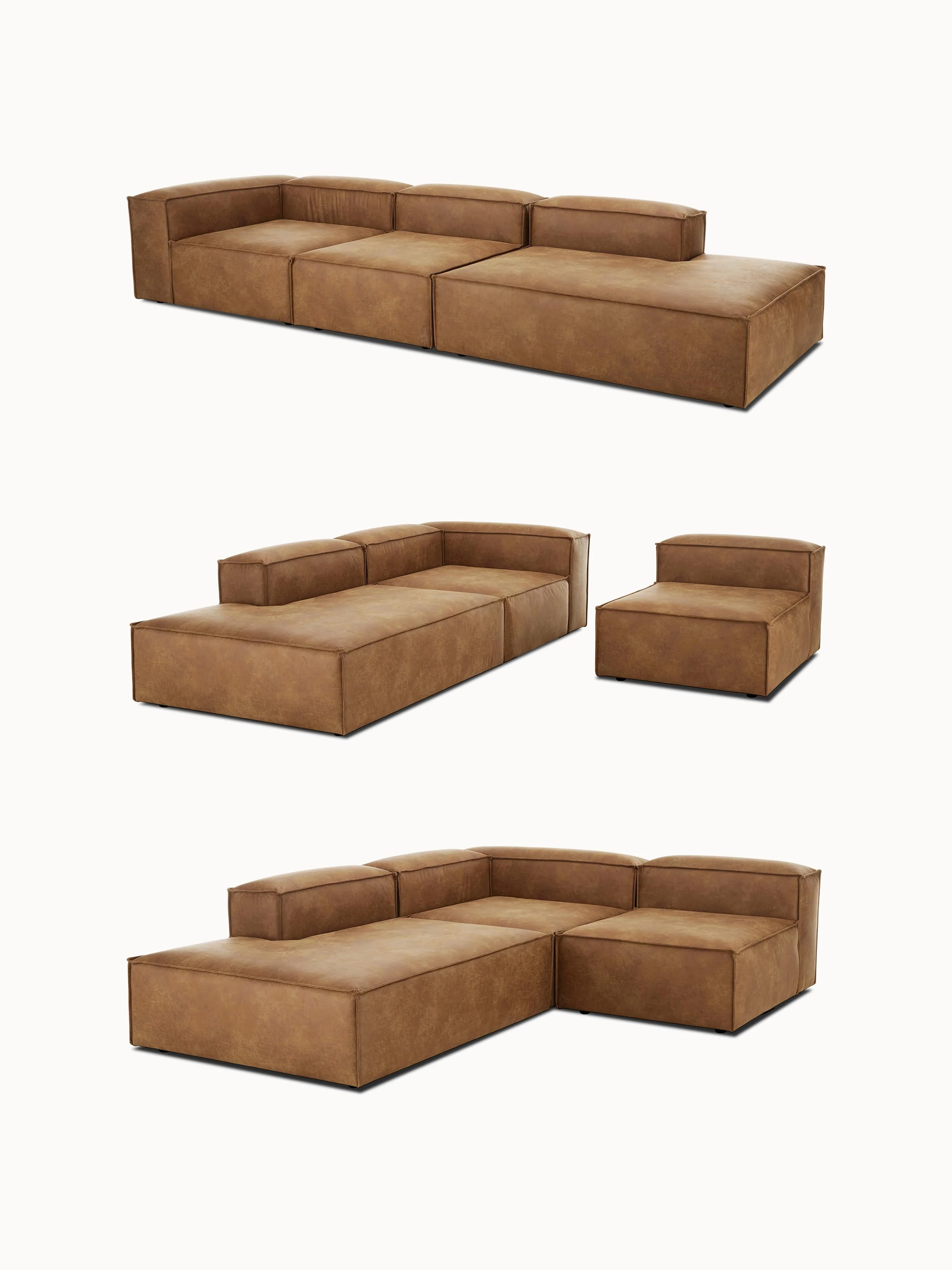 Modulaire XL chaise longue Lennon van gerecycled leer