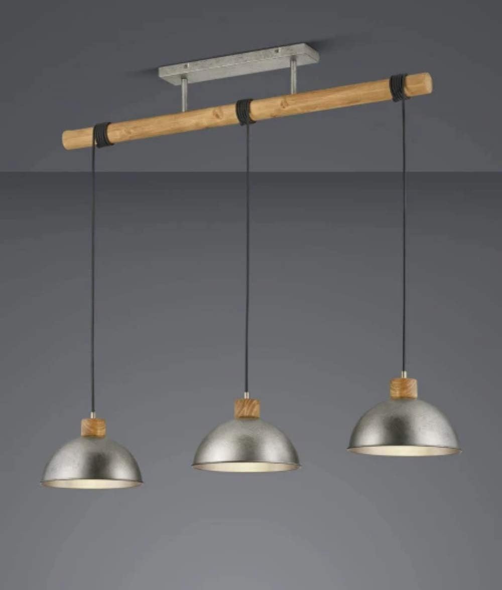 Trio Leuchten Pendelleuchte Delhi 303400367, Metall Nickel matt antik, Balken Holz, exkl. 3x E27