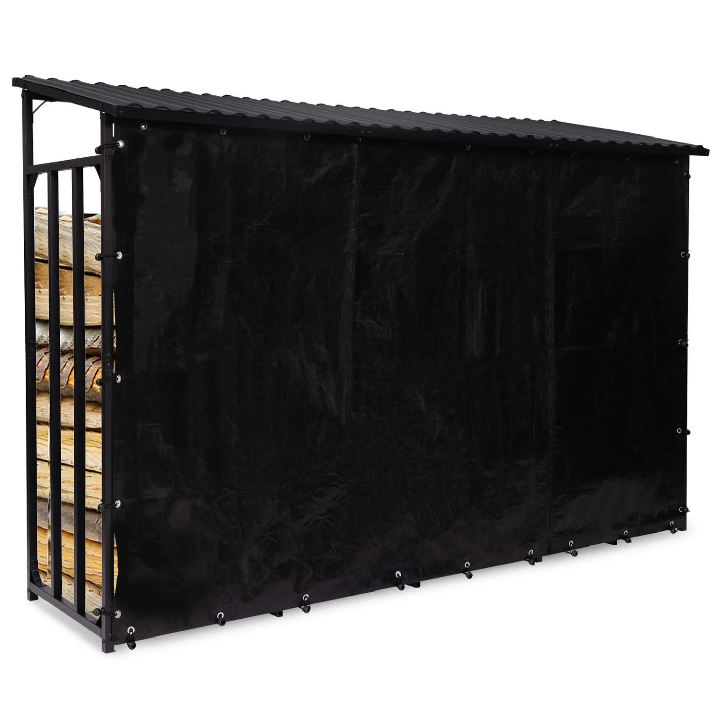 Abri de stockage en acier galvanisé pour bûches L. 274 cm avec housse de protection 150 gr
