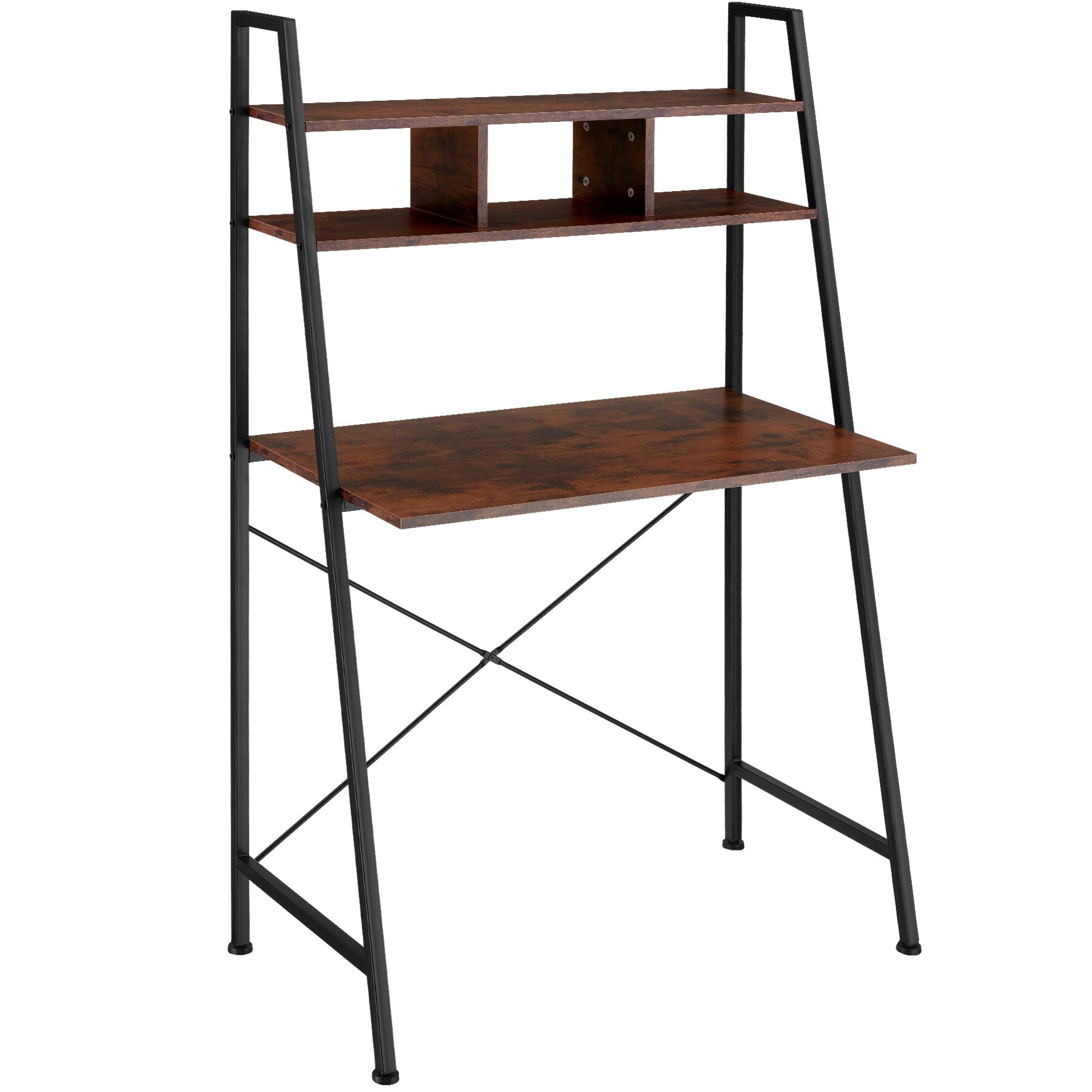 tectake® Schreibtisch, Industrial Style, trapezförmiges Gestell, 3 Staufächer, 85,5 x 46,5 x 140 cm