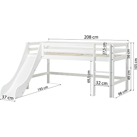 Hoppekids ECO Dream halvhøj seng med rutsjebane 90x200 cm