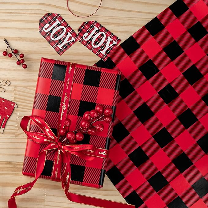 (5er Set) 70x50cm Christmas Geschenkpapier mit Weihnachtsmotiv - Karo