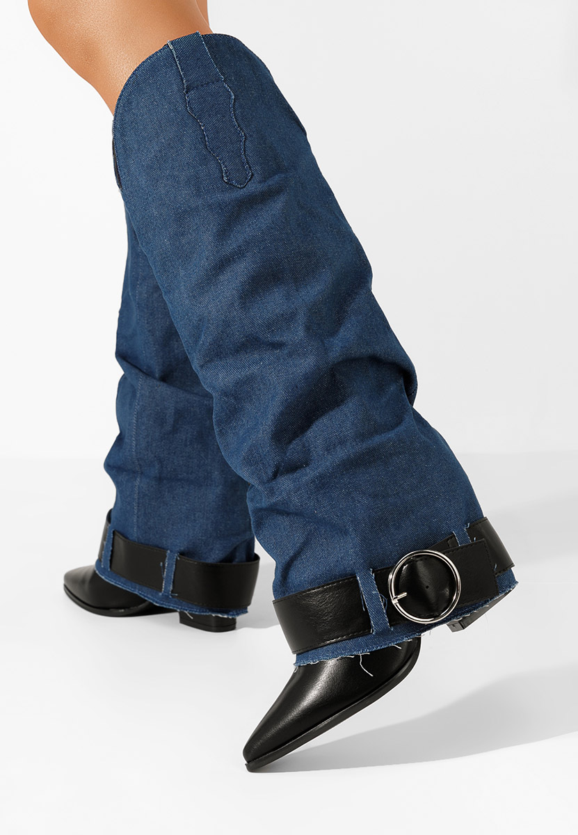 Bottes à talon carré denim Elisia