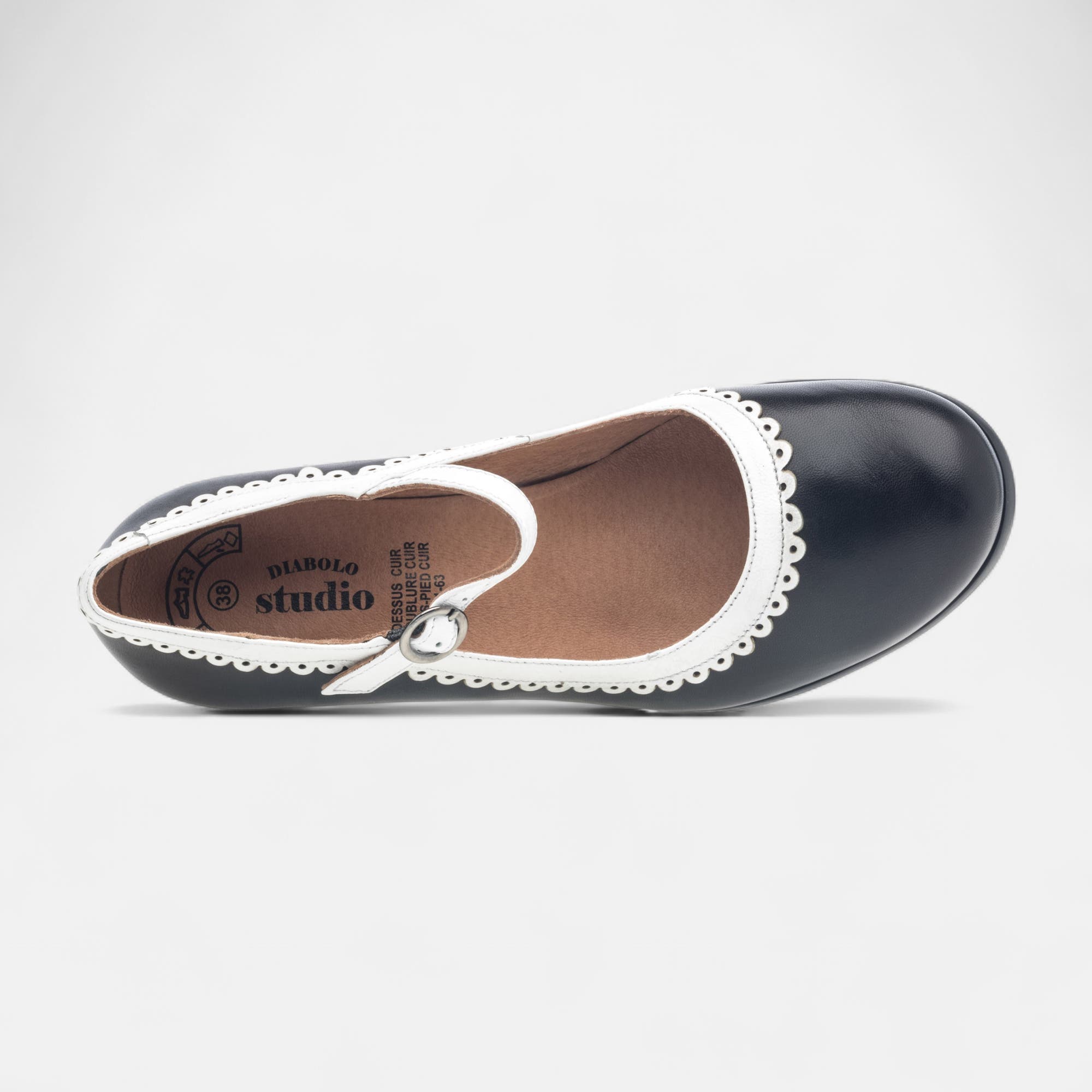 Babies à talon Femme en cuir noir