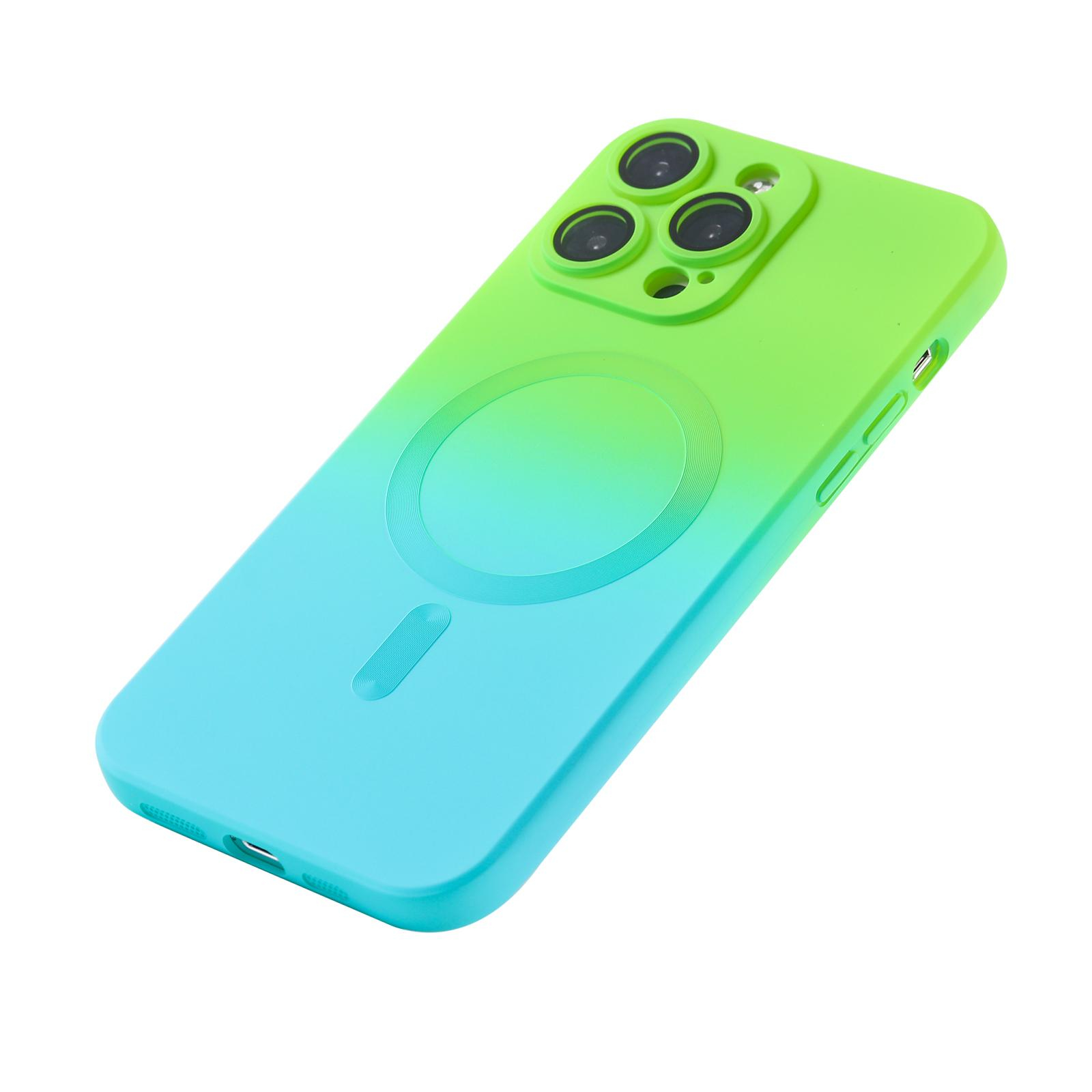 iPhone 14 Pro MagSafe Gummi Case Hülle Kameraglasschutz mit Farbverlauf - Grün / Blau
