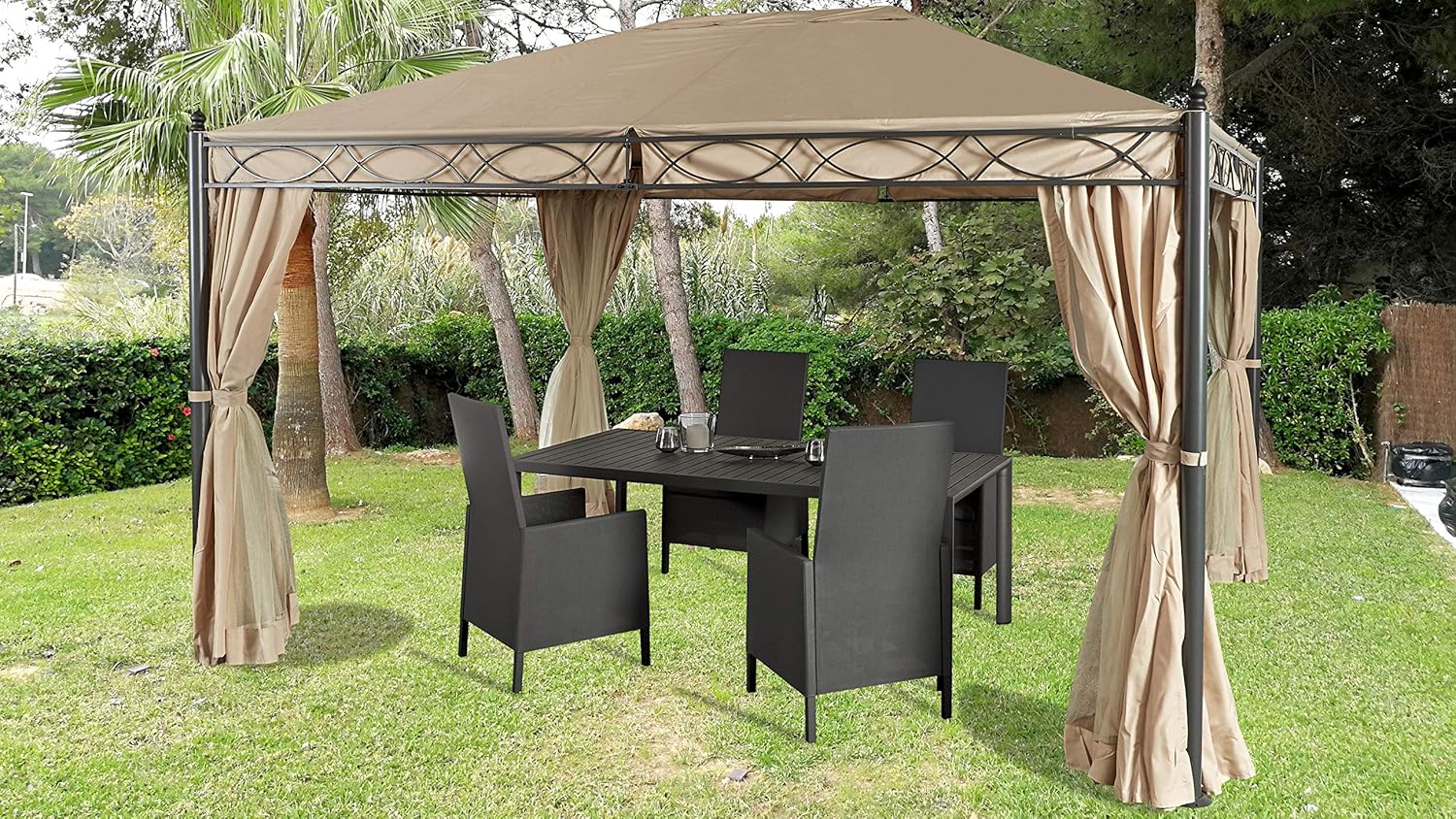 GRASEKAMP Qualität seit 1972 Garten-Pavillon ROM 3x4m mit 2 Seitenteil Sets geschlossen und mit Moskito Netz Party-Zelt Terrassen-Dach