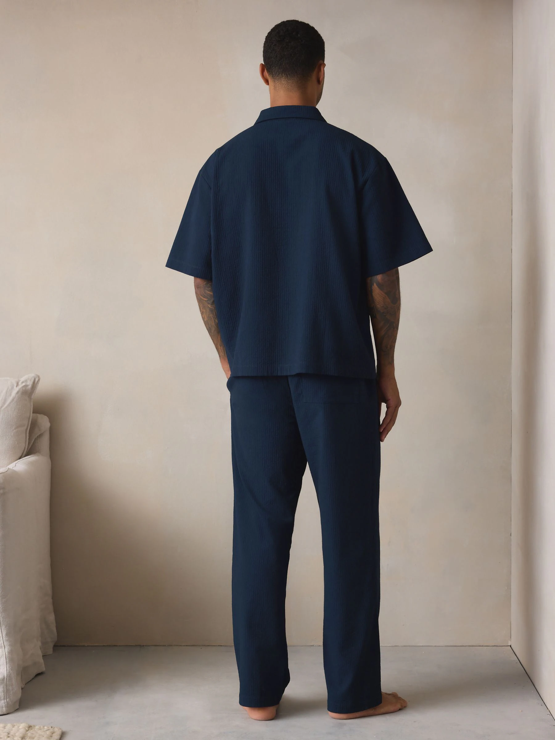 Donkerblauw - Stripe Short Sleeve Button Through Pyjamas Set