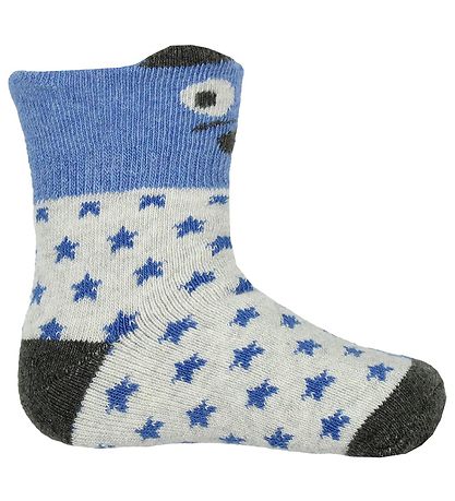 Melton Babysocken - 2er-Pack - Blau/Grau m. Sternen