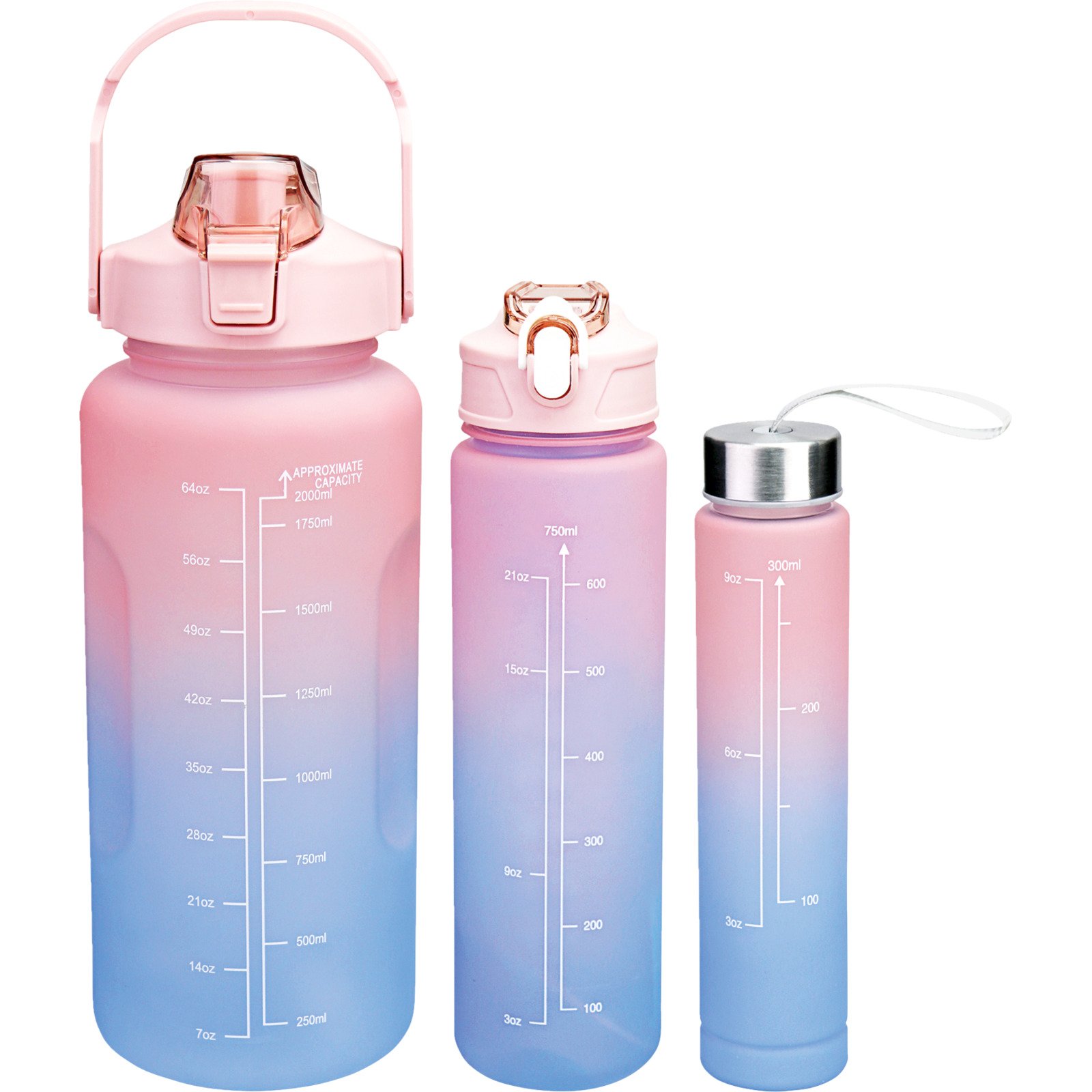 Trinkflaschen rosa-blau, 3 Stück