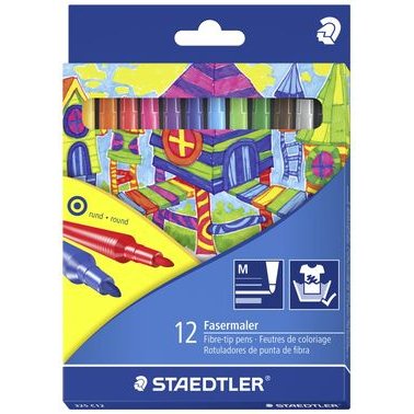 Stylo feutre staedtler 325 pointe moyenne 1mm pack de 12 couleurs assorties
