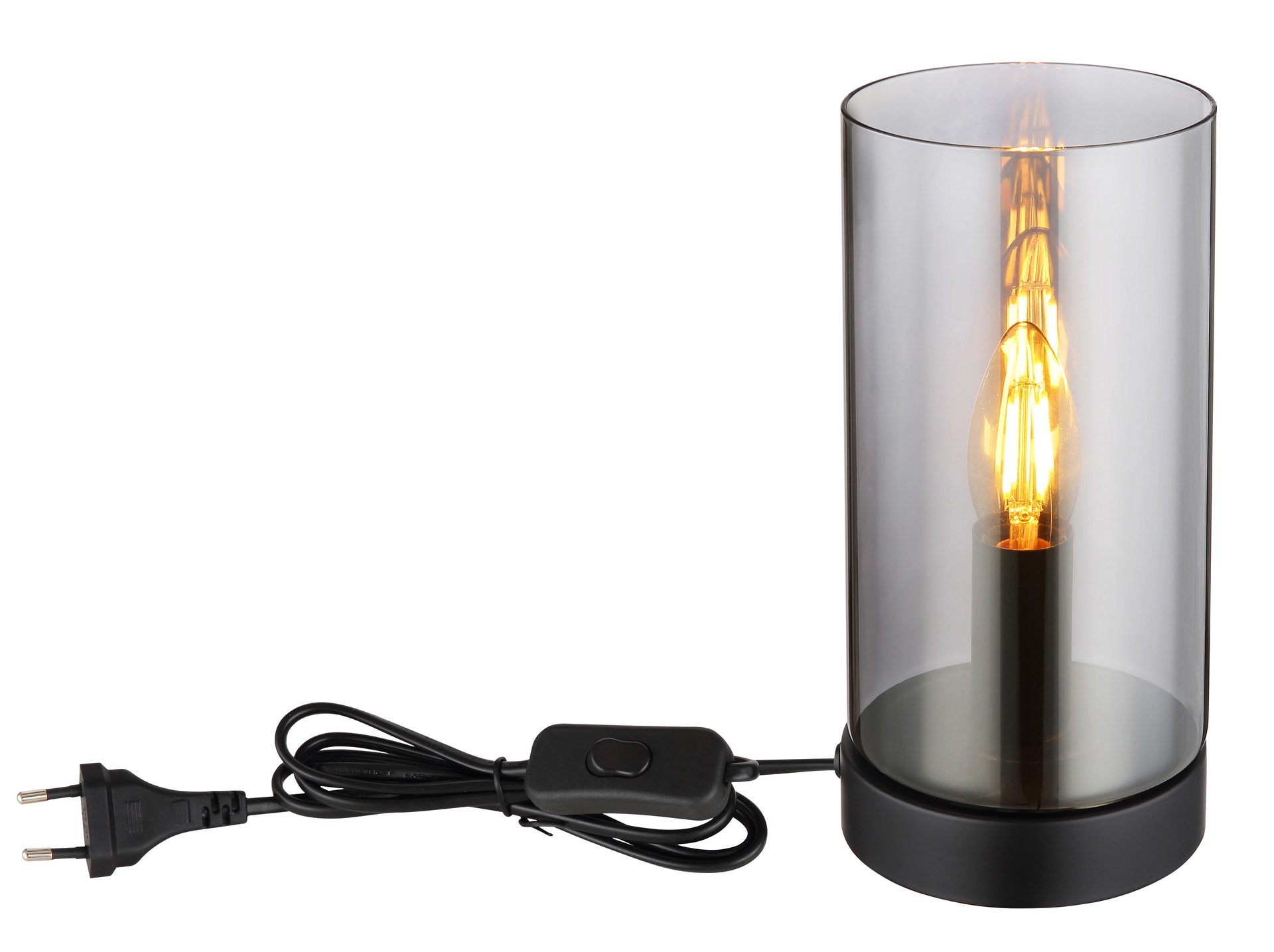 GLOBO Retrofit Tischlampe OLLY schwarz /rauchfarbig
