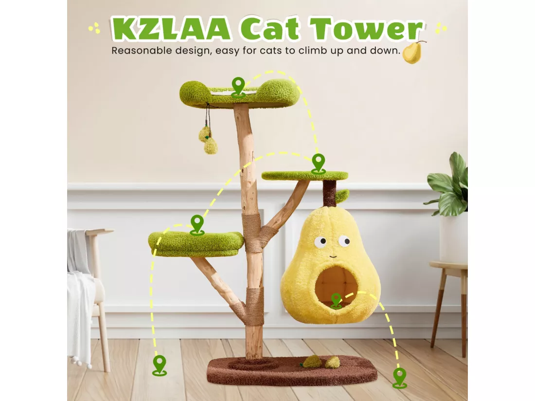 Arbre à chat en bois massif, d77cm×h137cm, vert