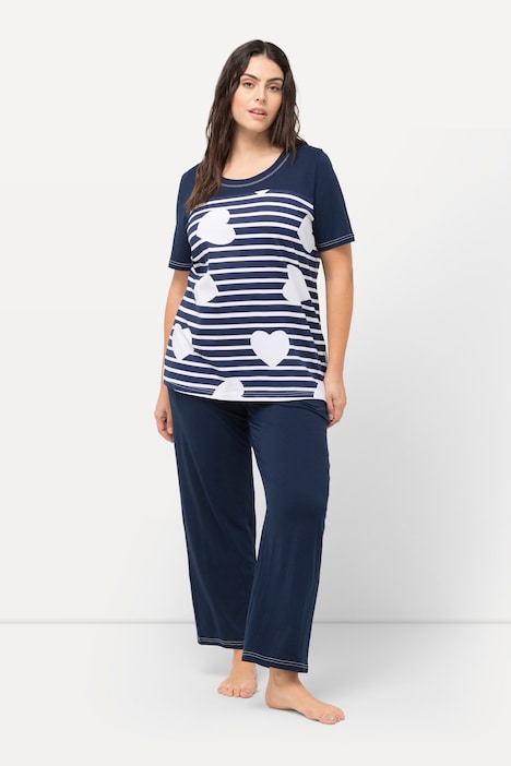 Pyjama, Herzen/Streifen, Rundhals, Halbarm