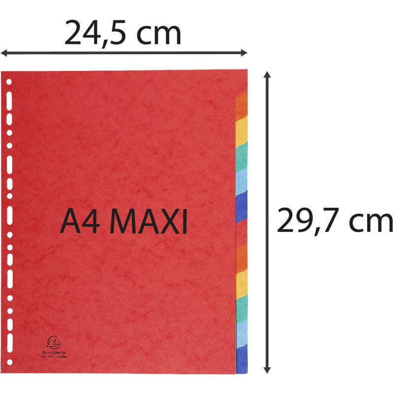 Intercalaire A4+ carte lustrée colorée Exacompta 12 onglets neutres multicolores - 1 jeu