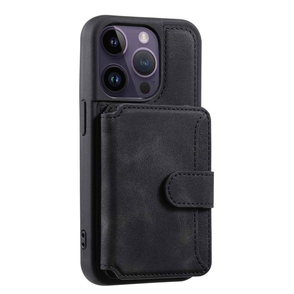 iPhone 15 Pro Hardcase Leder Hülle mit Kartenfach (RFID Schutz) - Schwarz