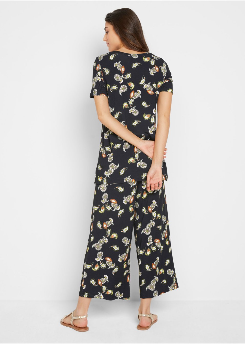 T-shirt et jupe-culotte en viscose (Ens. 2 pces.)