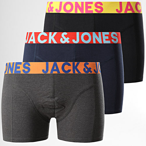 Lot De 3 Boxers Crazy Solid Noir Gris Anthracite Bleu Marine