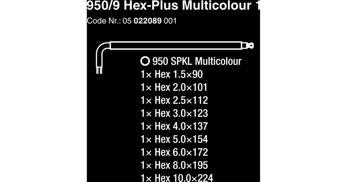 Wera950/9 Hex-Plus Multicolour 1 Stiftsleutelset, metrisch, BlackLaser  (9-delig)