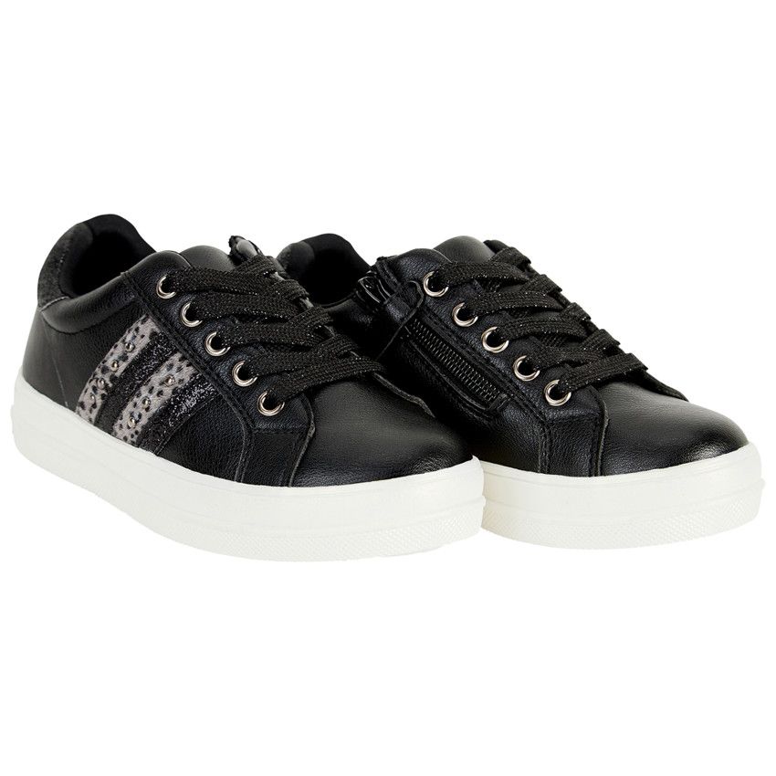 Baskets noires effet cuir avec paillettes pour fille - Noir