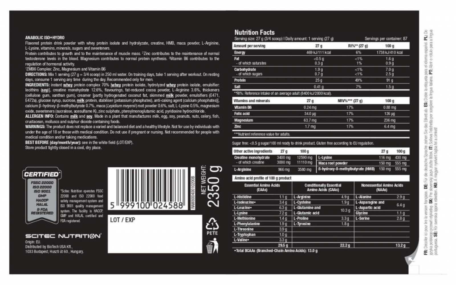 Scitec Nutrition Anabolic Iso + Hydro 2350g