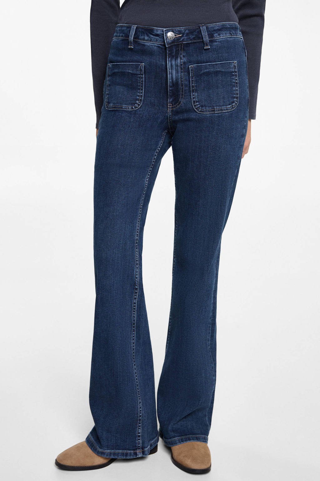 MANGO TEEN flared regular waist flared jeans dark blue denim