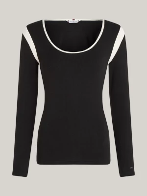 Blusa de manga comprida com decote redondo e blocos de cor